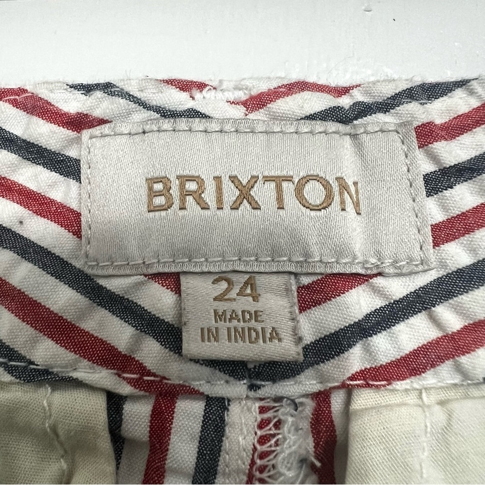Brixton Striped 100% Cotton Seersucker Retro Preppy High Rise Chino Shorts Sze 2 - Picture 8 of 11